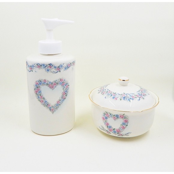 Otagiri Porcelain Romance Lotion Soap Dispenser and Trinket Box Jar Lidded Japan